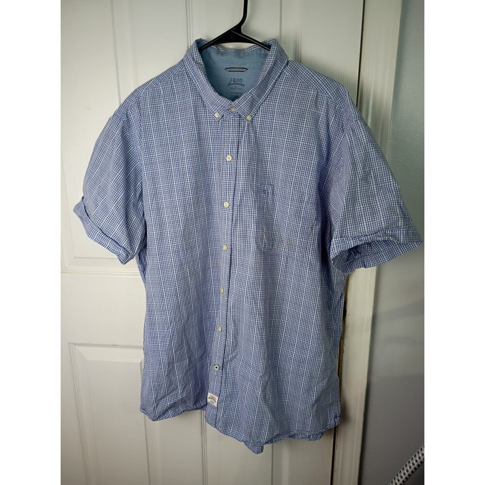 Izod Saltwater Men's XXL Collared Button Gingham SS Shirt casual workwear norm